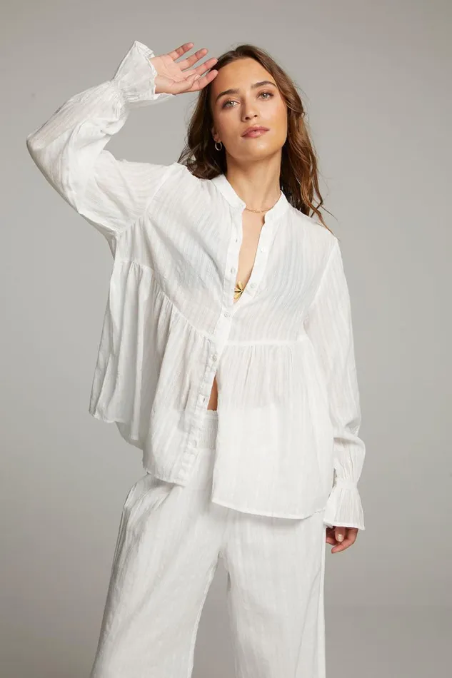 Womens Tops Chaser Brand Dolphin White Button Down