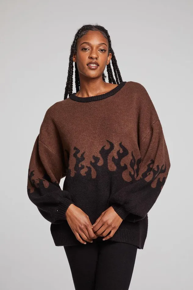 Womens Tops Chaser Brand Foxy Sweater Flames Golden Pullover