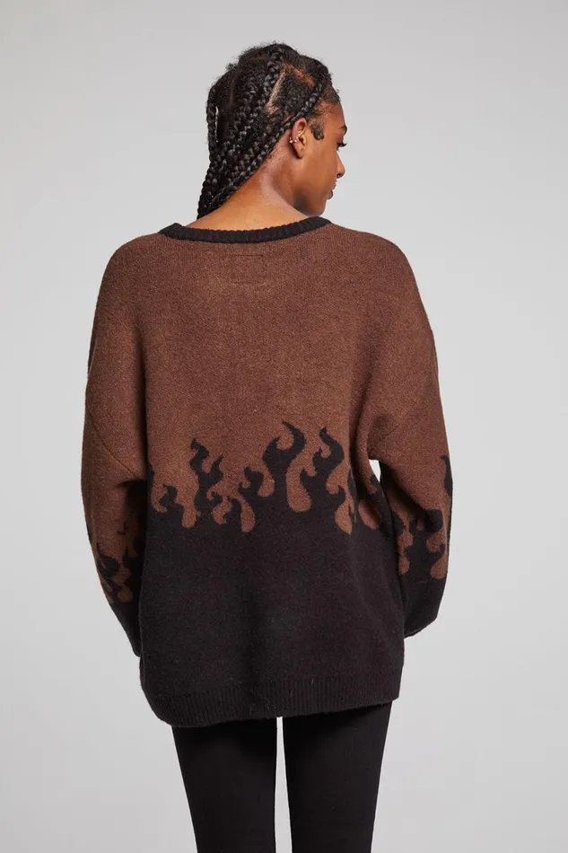 Womens Tops Chaser Brand Foxy Sweater Flames Golden Pullover