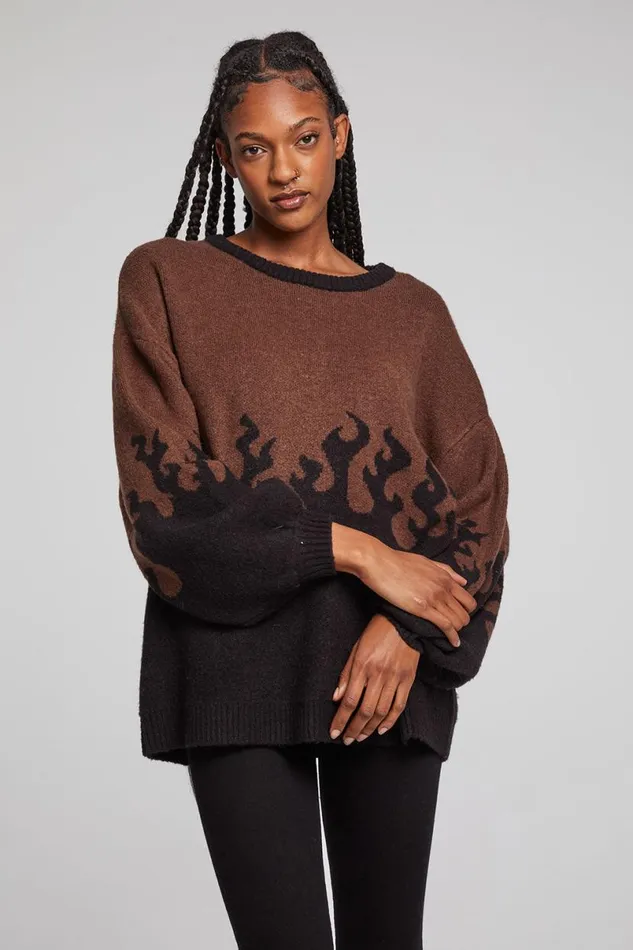 Womens Tops Chaser Brand Foxy Sweater Flames Golden Pullover