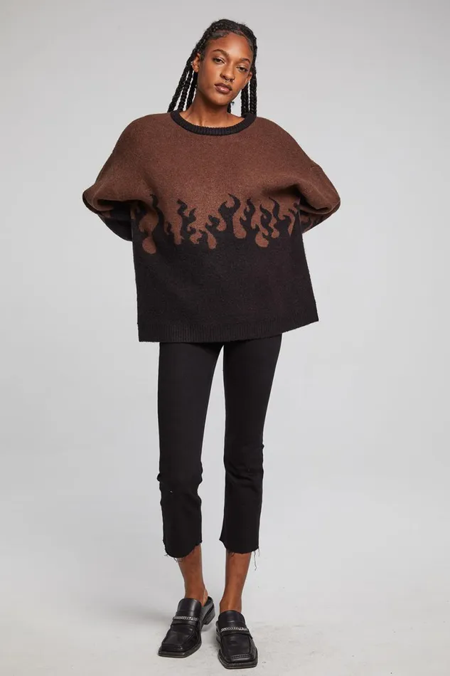 Womens Tops Chaser Brand Foxy Sweater Flames Golden Pullover