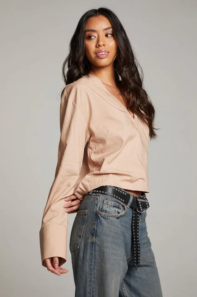 Womens Tops Chaser Brand Haleyy Warm Taupe Blouse