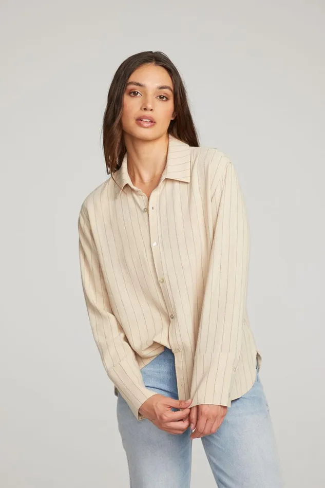 Womens Tops Chaser Brand Helena White Pinstripe Button Down