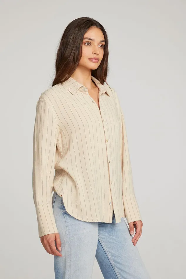 Womens Tops Chaser Brand Helena White Pinstripe Button Down