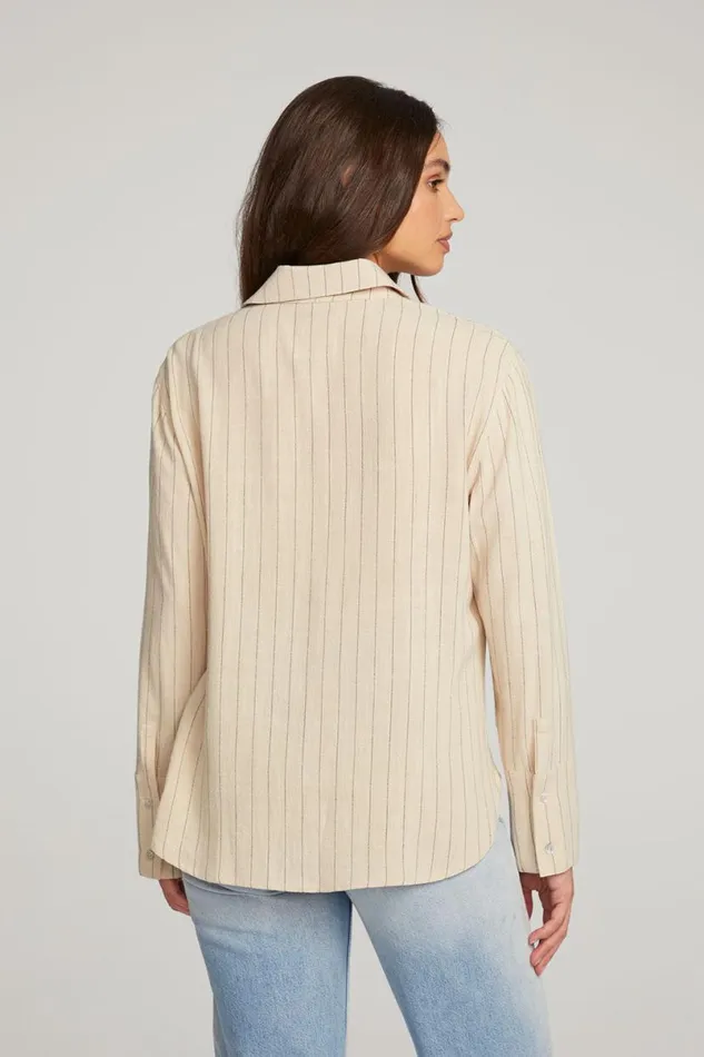 Womens Tops Chaser Brand Helena White Pinstripe Button Down