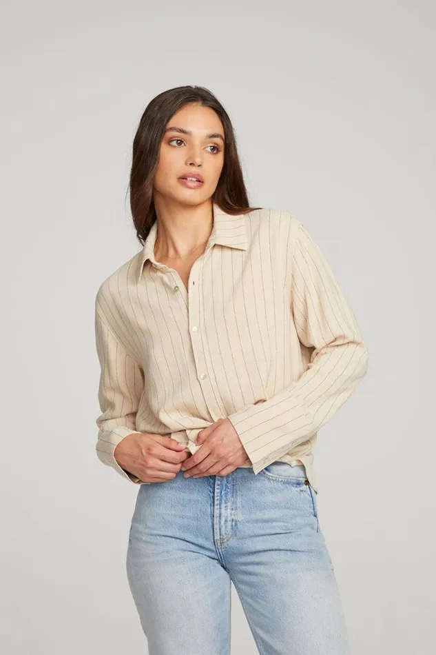Womens Tops Chaser Brand Helena White Pinstripe Button Down
