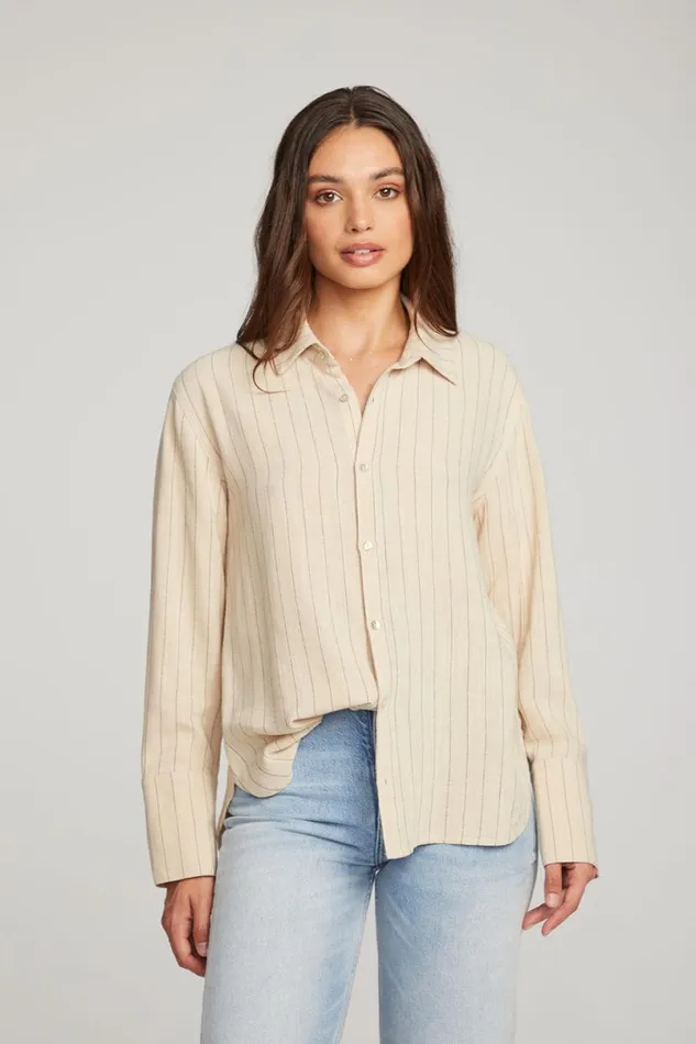 Womens Tops Chaser Brand Helena White Pinstripe Button Down