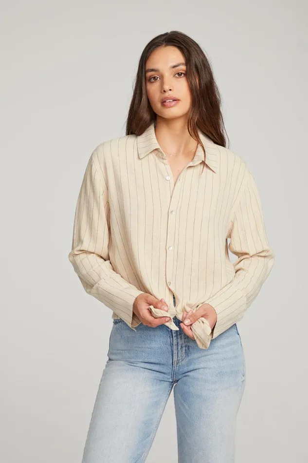 Womens Tops Chaser Brand Helena White Pinstripe Button Down