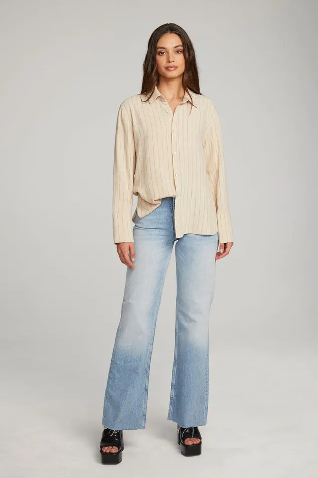 Womens Tops Chaser Brand Helena White Pinstripe Button Down
