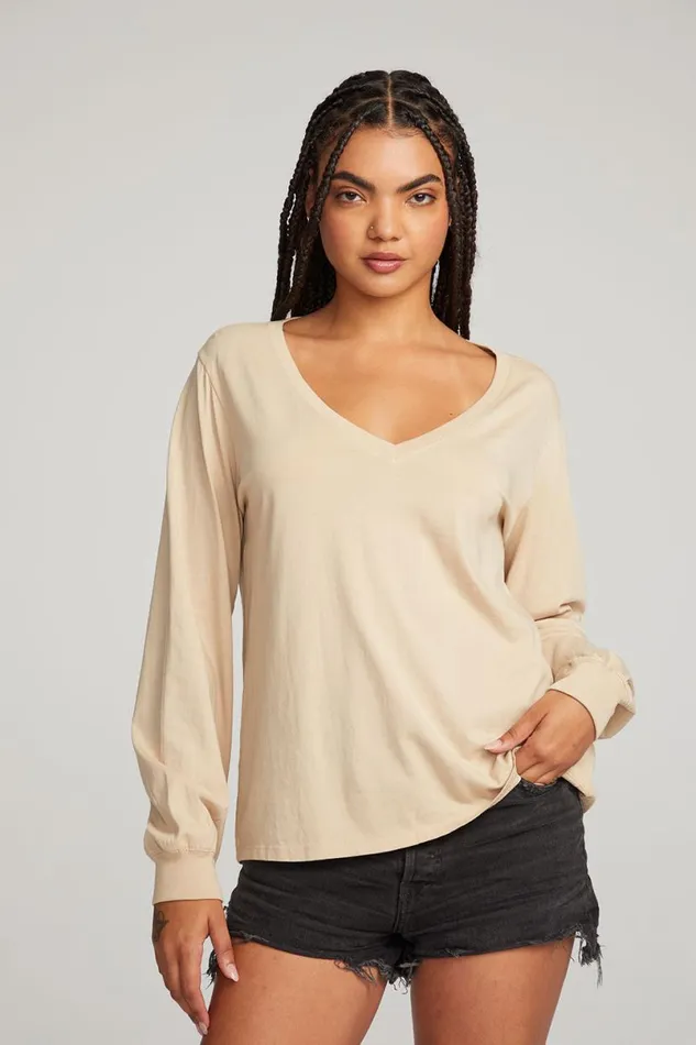 Womens Tops Chaser Brand Kara Cappuccino Long Sleeve