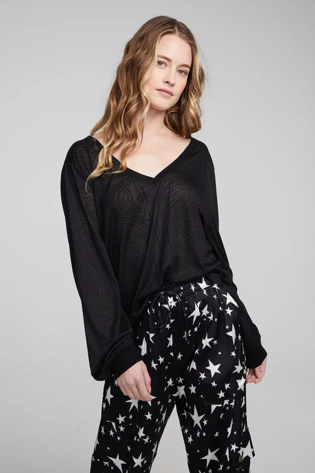 Womens Tops Chaser Brand Kara Shadow Black Long Sleeve