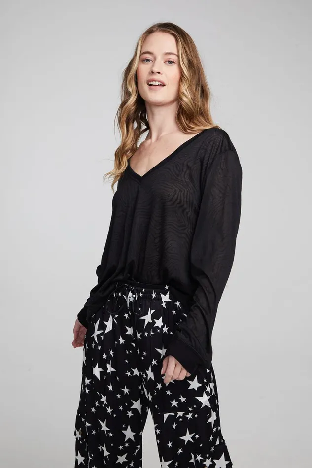 Womens Tops Chaser Brand Kara Shadow Black Long Sleeve