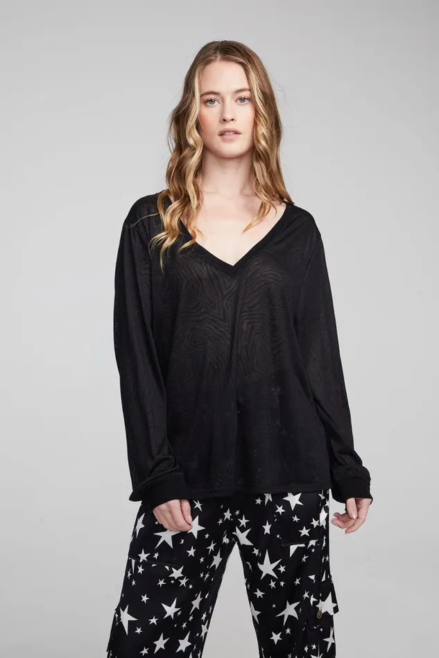 Womens Tops Chaser Brand Kara Shadow Black Long Sleeve