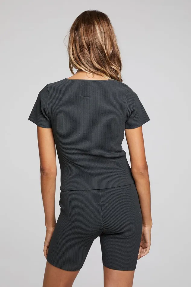 Womens Tops Chaser Brand Leah Black Licorice Tee