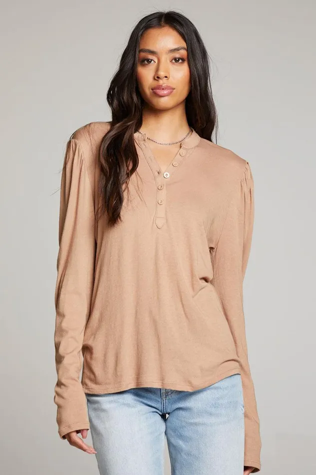 Womens Tops Chaser Brand Lotus Warm Taupe Long Sleeve