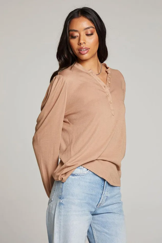 Womens Tops Chaser Brand Lotus Warm Taupe Long Sleeve