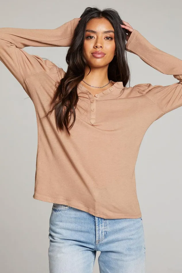 Womens Tops Chaser Brand Lotus Warm Taupe Long Sleeve