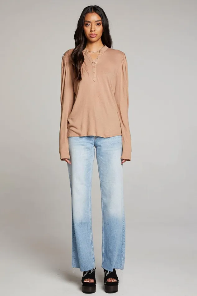 Womens Tops Chaser Brand Lotus Warm Taupe Long Sleeve