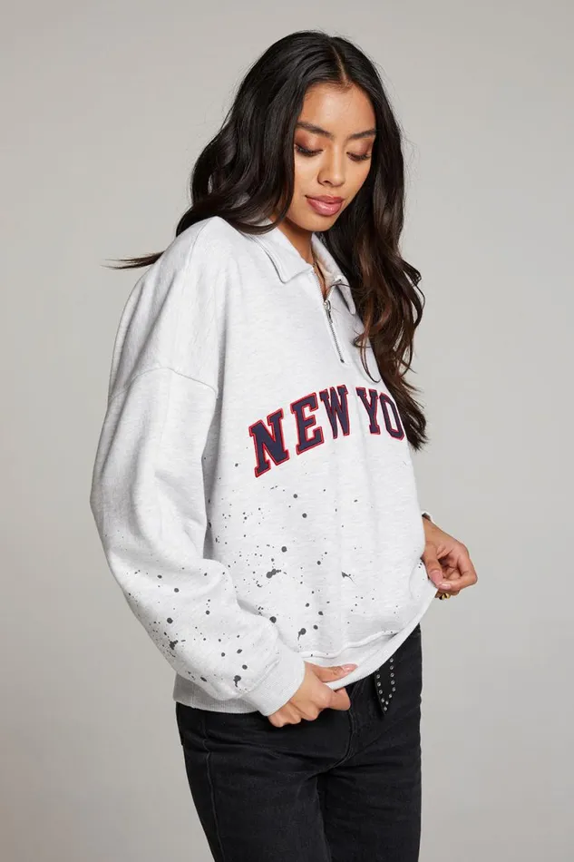 Womens Tops Chaser Brand New York Splatter Paint Half Zip Long Sleeve