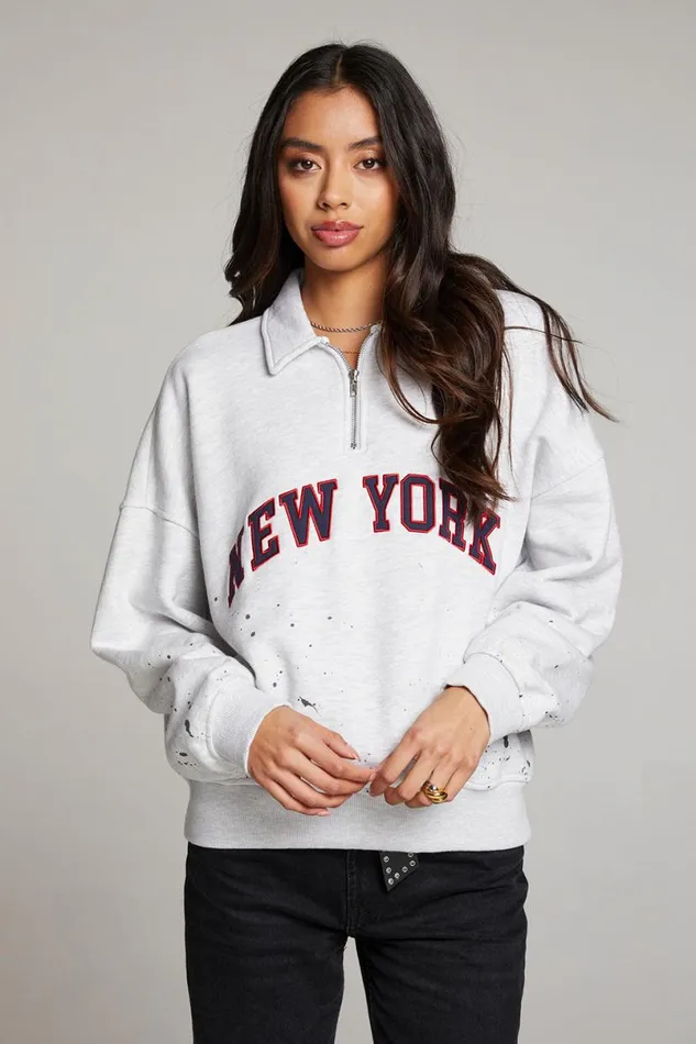 Womens Tops Chaser Brand New York Splatter Paint Half Zip Long Sleeve