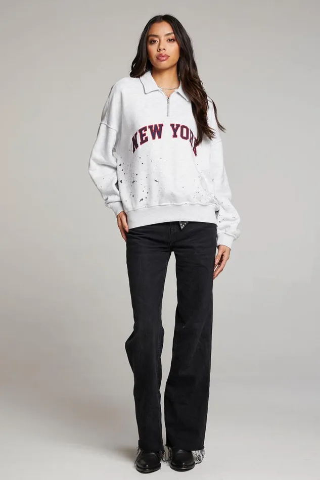 Womens Tops Chaser Brand New York Splatter Paint Half Zip Long Sleeve