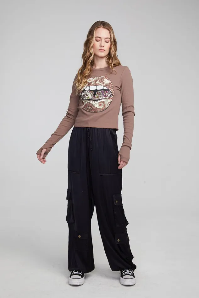Womens Tops Chaser Brand Paisley Lips Long Sleeve