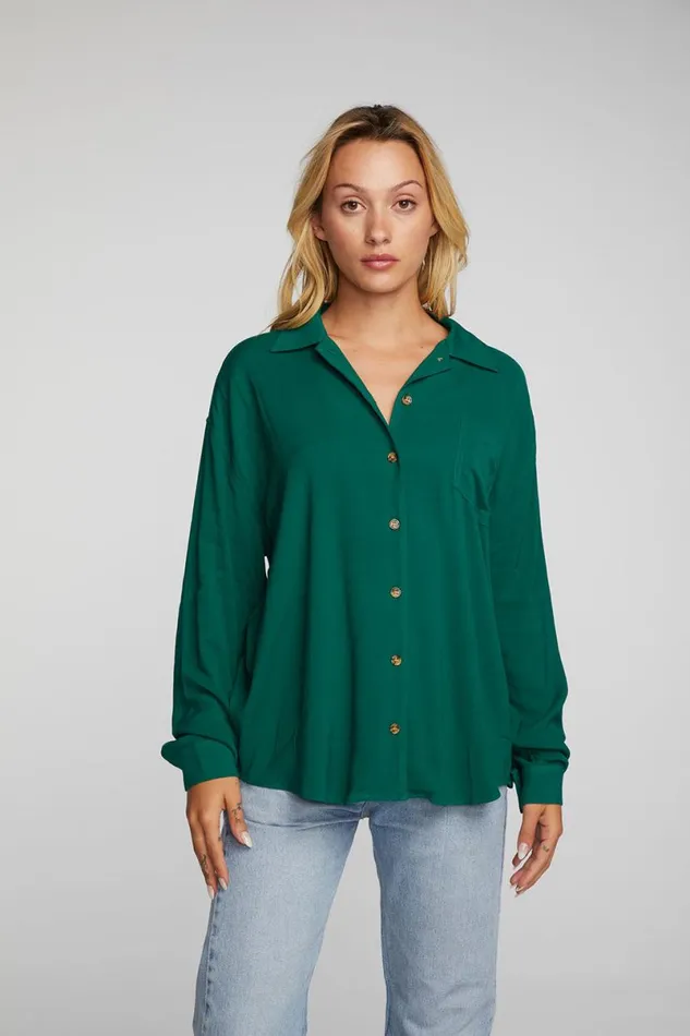 Womens Tops Chaser Brand Rayon Woven Long Sleeve Button Down