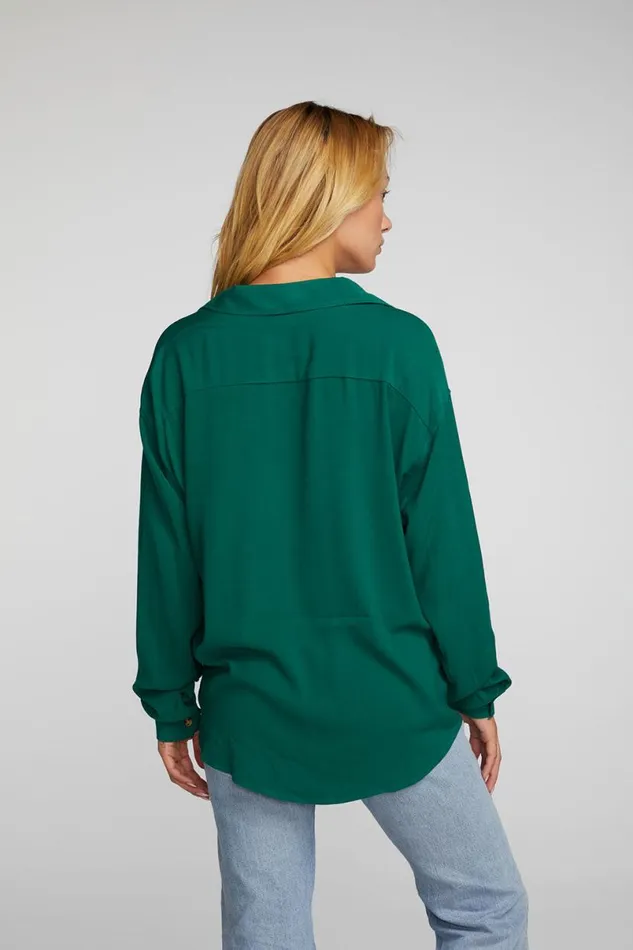Womens Tops Chaser Brand Rayon Woven Long Sleeve Button Down