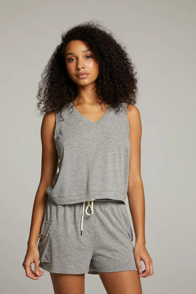 Womens Tops Chaser Brand Sean Streaky Grey Tank