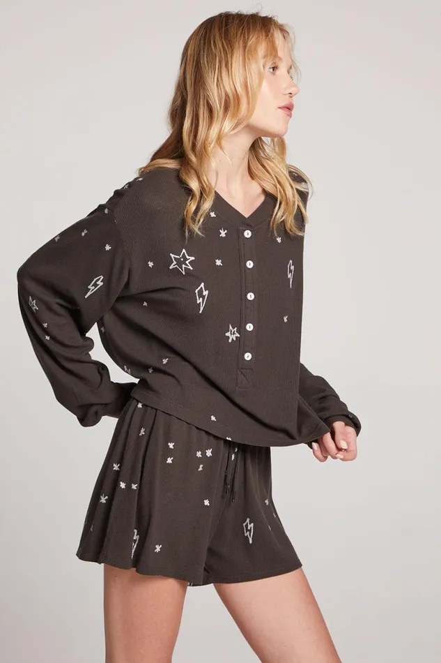 Womens Tops Chaser Brand Stars and Bolts Long Sleeve