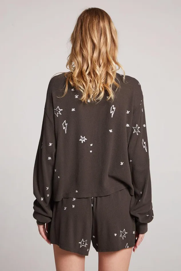 Womens Tops Chaser Brand Stars and Bolts Long Sleeve