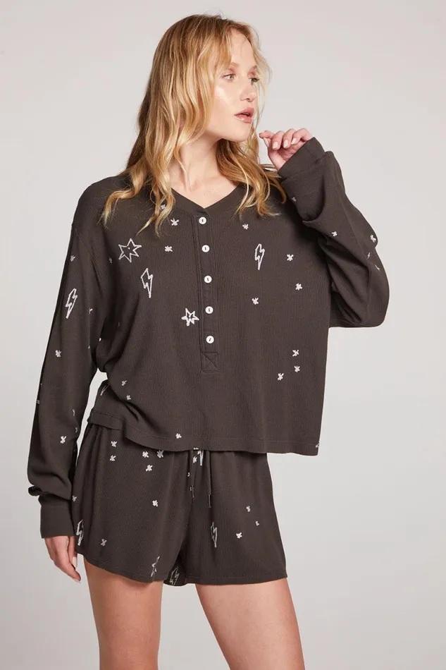 Womens Tops Chaser Brand Stars and Bolts Long Sleeve