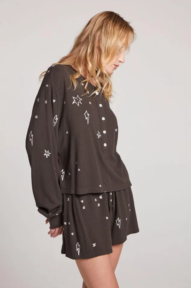 Womens Tops Chaser Brand Stars and Bolts Long Sleeve