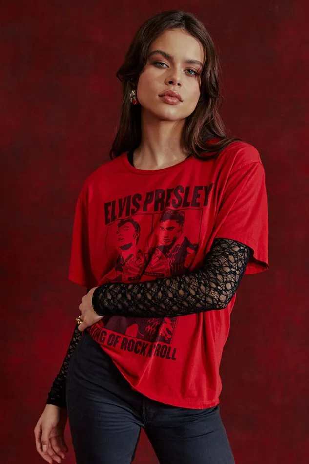 Womens Tops Chaser Brand Sun Records The King Of Rock N039 Roll Tee