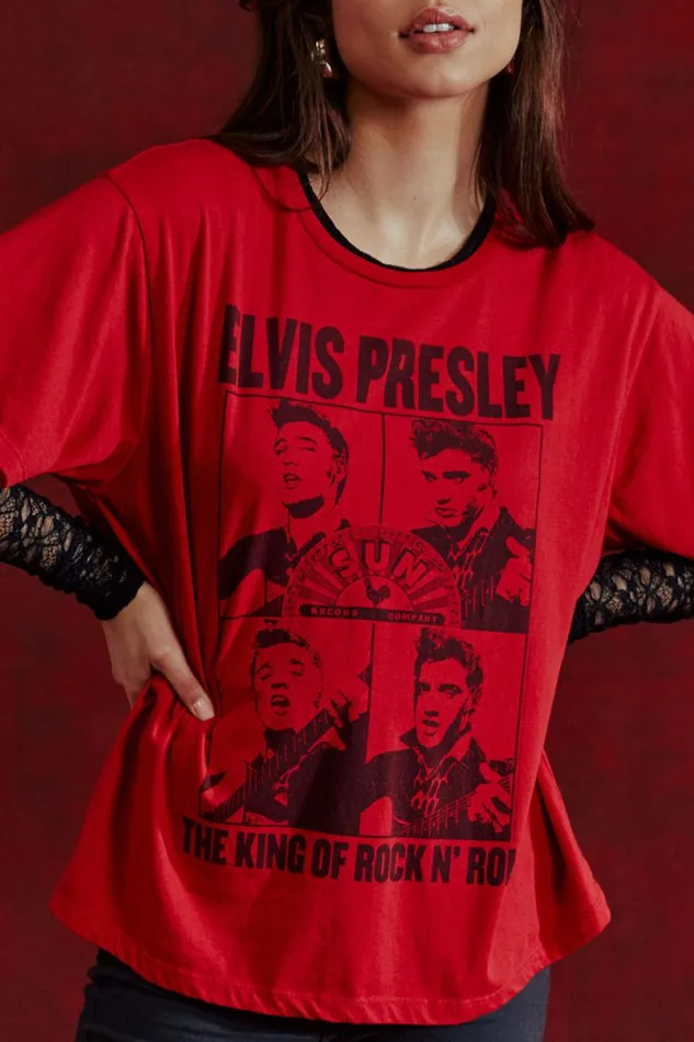 Womens Tops Chaser Brand Sun Records The King Of Rock N039 Roll Tee