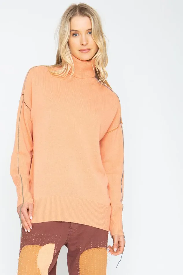 Womens Tops Chaser Brand Turtle Sweater 8211 Persimon