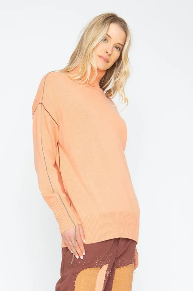 Womens Tops Chaser Brand Turtle Sweater 8211 Persimon