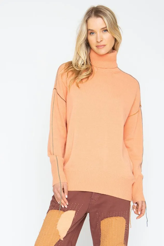 Womens Tops Chaser Brand Turtle Sweater 8211 Persimon