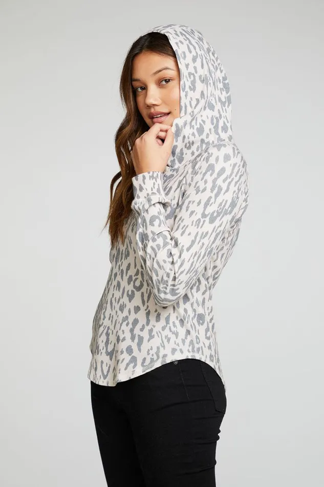 Womens Tops Chaser Brand Vintage Rib Long Sleeve Henley Shirttail Pullover Hoodie