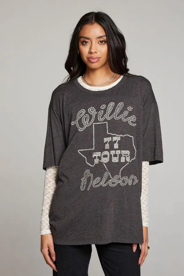 Womens Tops Chaser Brand Willie Nelson 77 Tour One Size Tee