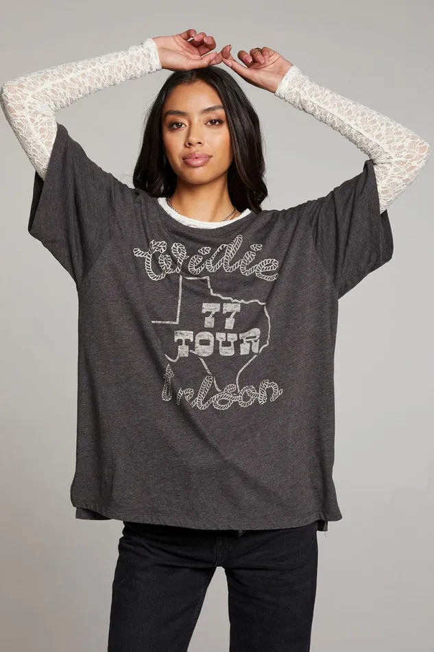 Womens Tops Chaser Brand Willie Nelson 77 Tour One Size Tee