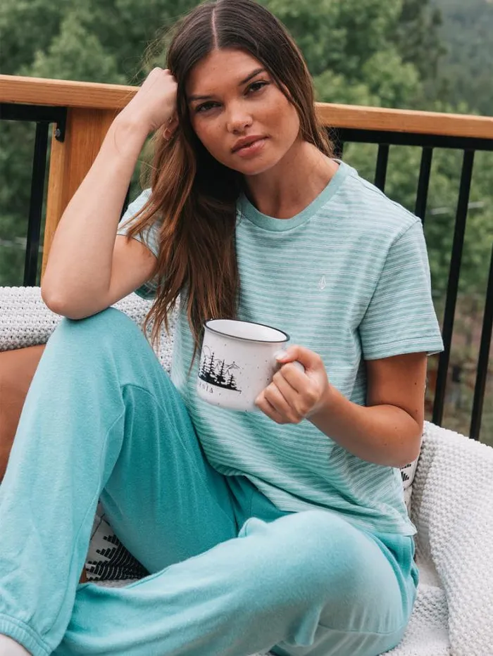 Womens Tops Volcom Halite Stripe Short Sleeve Shirt 8211 Aqua