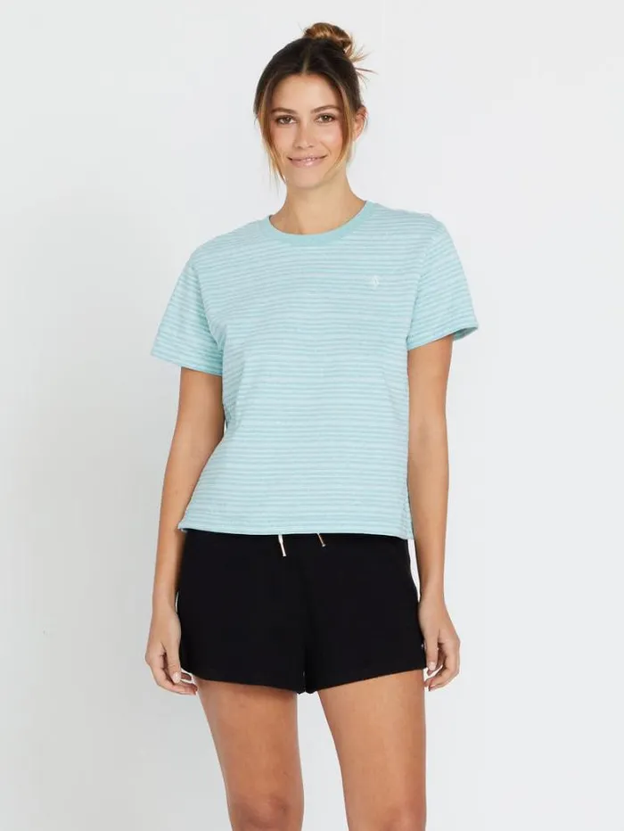Womens Tops Volcom Halite Stripe Short Sleeve Shirt 8211 Aqua