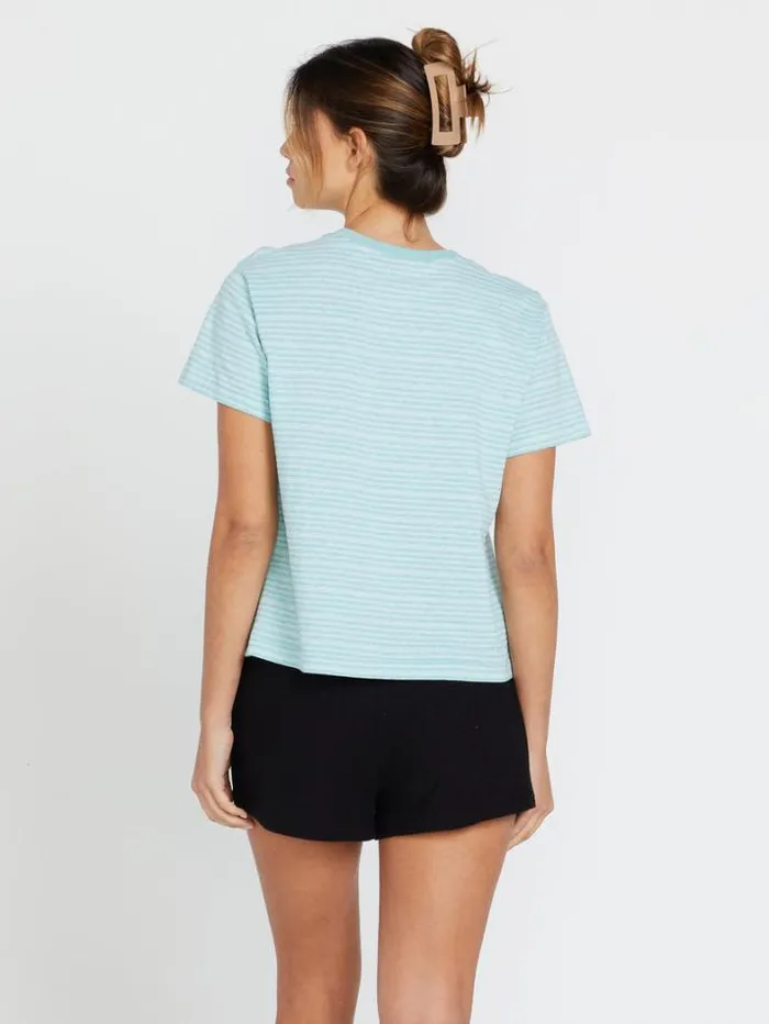 Womens Tops Volcom Halite Stripe Short Sleeve Shirt 8211 Aqua