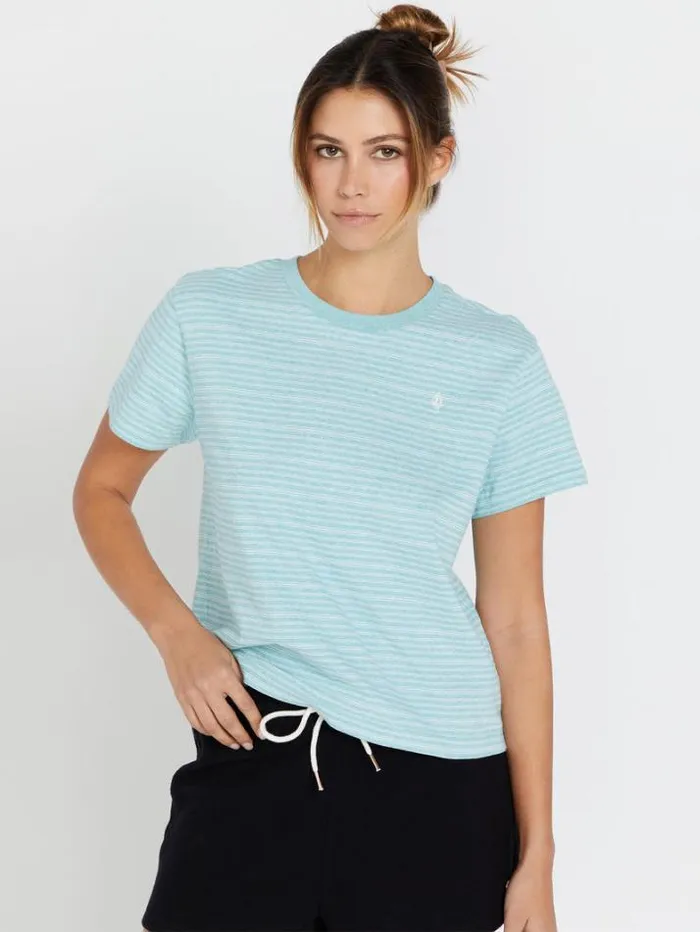 Womens Tops Volcom Halite Stripe Short Sleeve Shirt 8211 Aqua