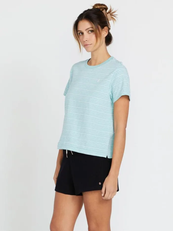 Womens Tops Volcom Halite Stripe Short Sleeve Shirt 8211 Aqua