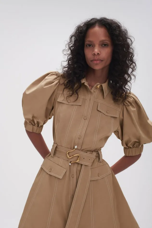 Woodland Utility Mini Dress Taupe Grey Women Aje Mini Dresses