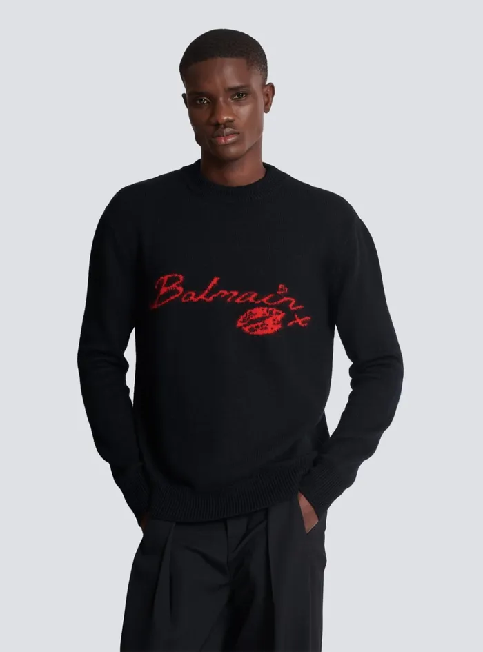 Wool Kiss Jumper Black Men Balmain Sweatshirts
