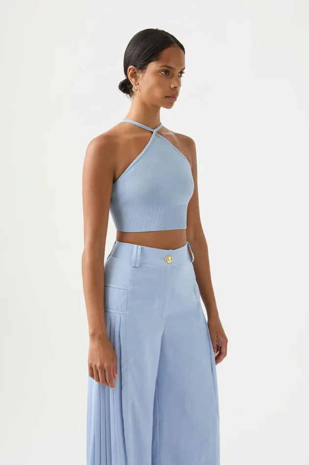Xanthe Halter Knit Crop Top Steel Blue Women Aje Body 038 Crepe Knit