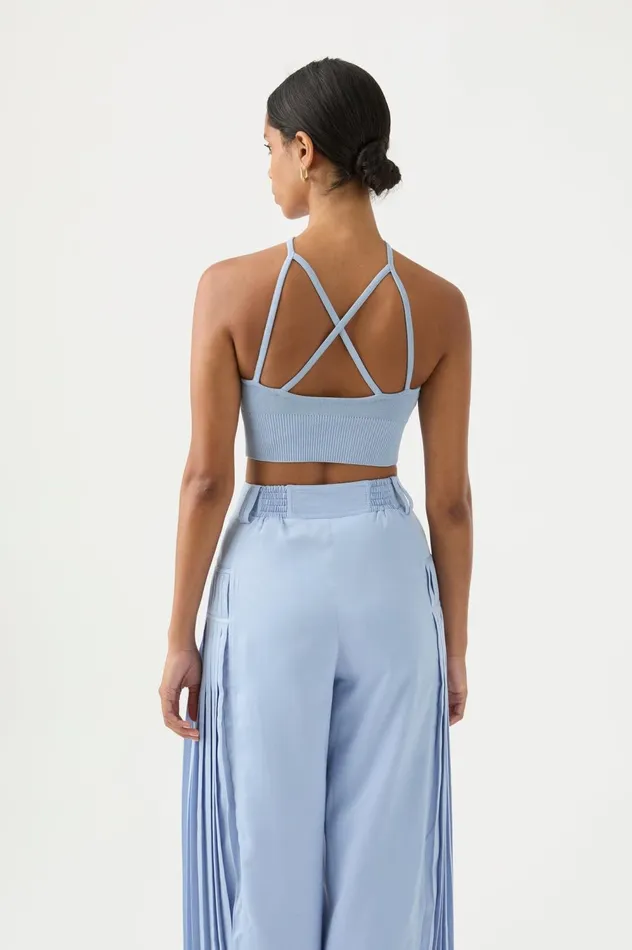 Xanthe Halter Knit Crop Top Steel Blue Women Aje Body 038 Crepe Knit